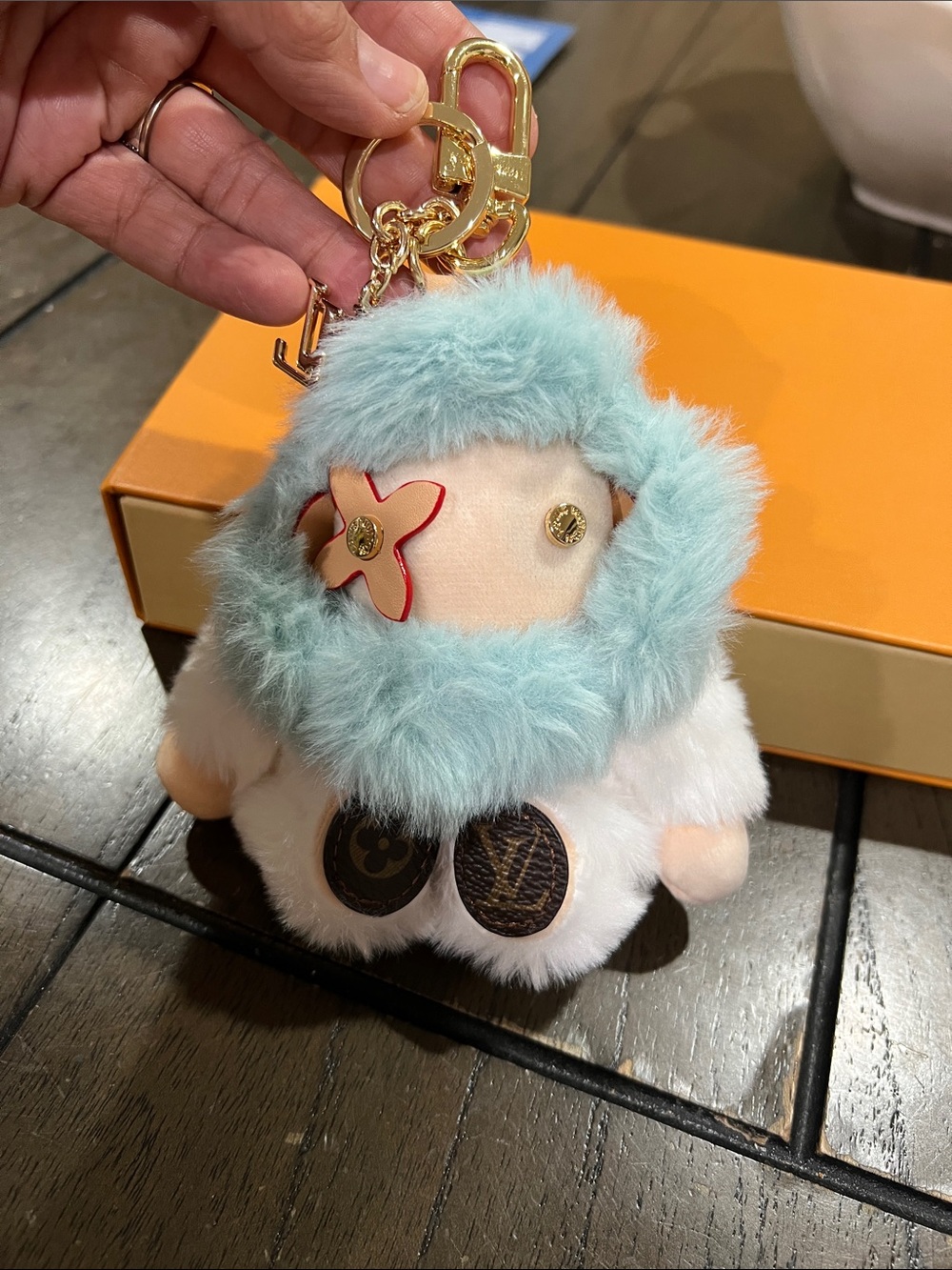 Light Blue and White Furry Monogram Charm